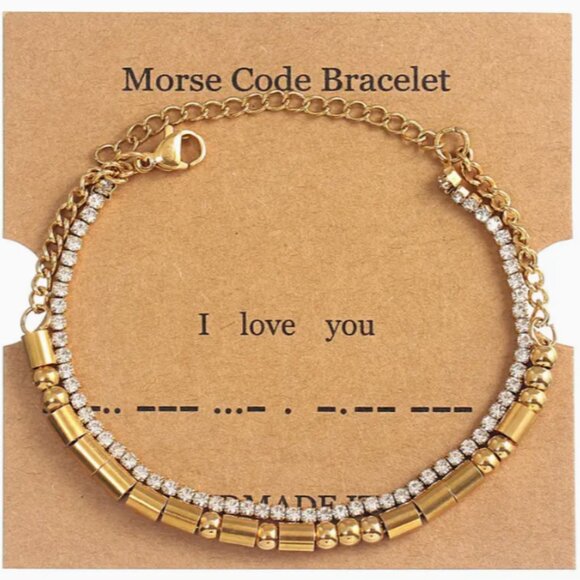 "I LOVE YOU" - Gold - Morse Code Bracelets w/Inspirational Message - Picture 2 of 3